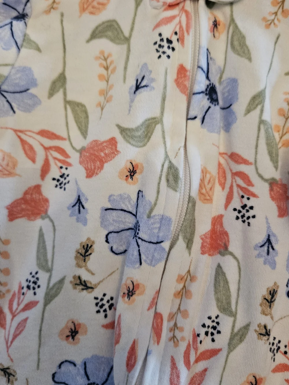 Carter's Floral Footed One-Piece in White, Blue, Coral and Green
